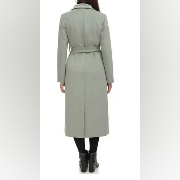 KENNETH COLE Convertible Collar Wool Blend Belted Maxi Coat Sage Color in Size 4 - Picture 3 of 9